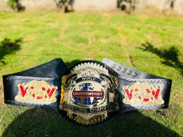WCW World Cruiserweight Championship Replica Belt – 4mm Zinc, 24K Gold, Real Leather Strap