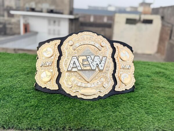AEW World Championship Belt Replica | Premium Gold-Plated Wrestling Title with Black Leather Strap