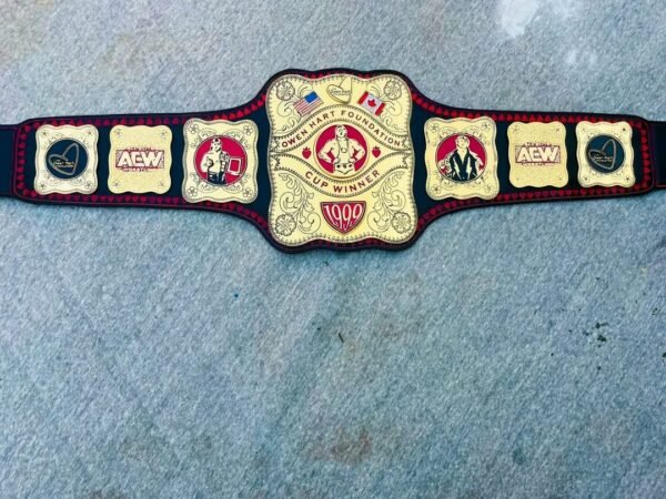 AEW Owen Hart Foundation Cup Winner 1999 Replica Belt | Premium Gold Plates with Black & Red Leather Strap