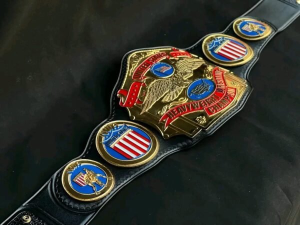 4mm Zinc Heavyweight Wrestling Championship Belt – Premium Gold-Plated Plates with Black Leather Strap
